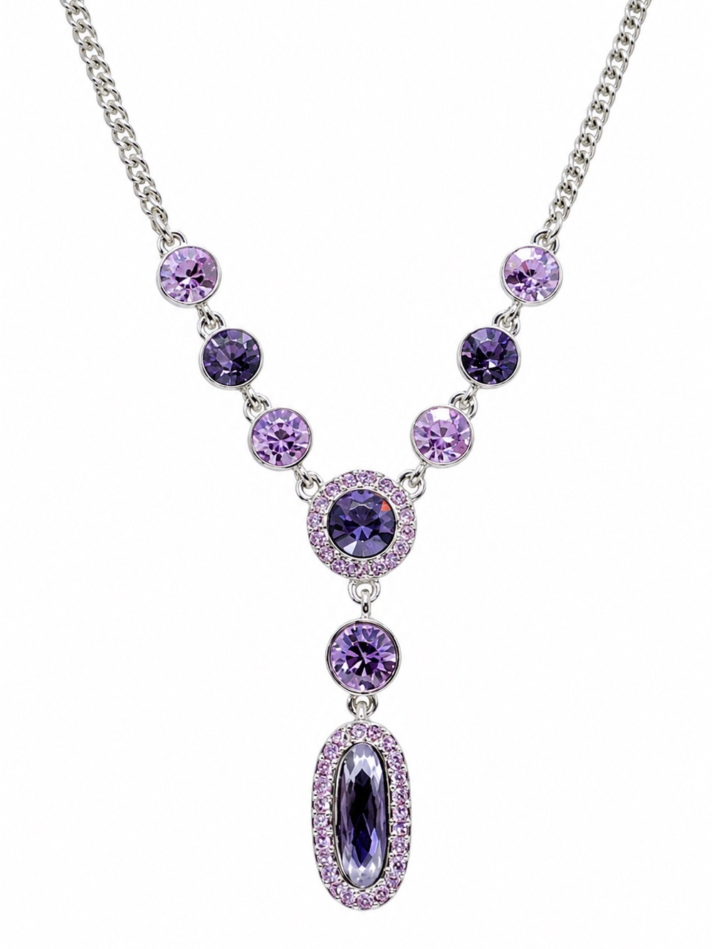 Givenchy Silver Plated Lariat Crystal Necklace with purple crystals.